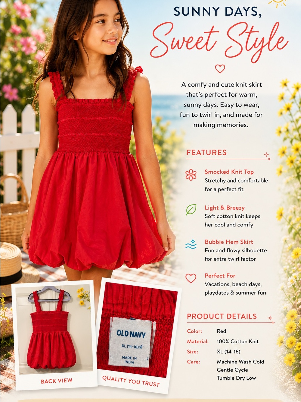 Old Navy Red Smocked Knit Bubble-Hem Dress with Ruffled Straps